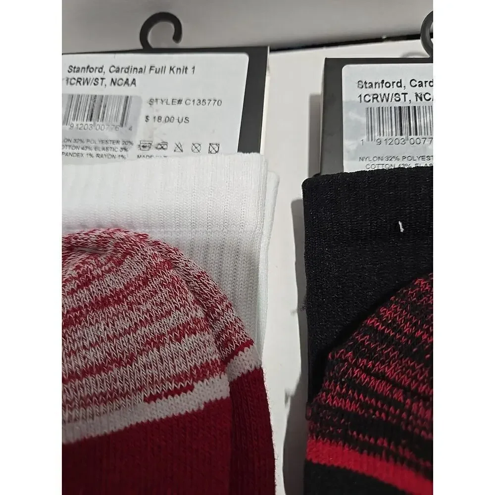 New Strideline Stanford Cardinal Crew Socks Men's 2-Pack Knit M/L (8-12) NCAA